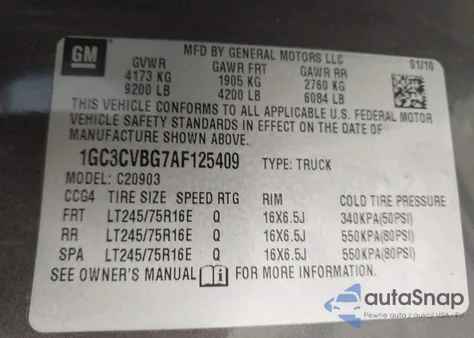 2010 Chevrolet Silverado 2500Hd Work Truck z USA, uszkodzony, nr VIN 1GC3CVBG7AF125409